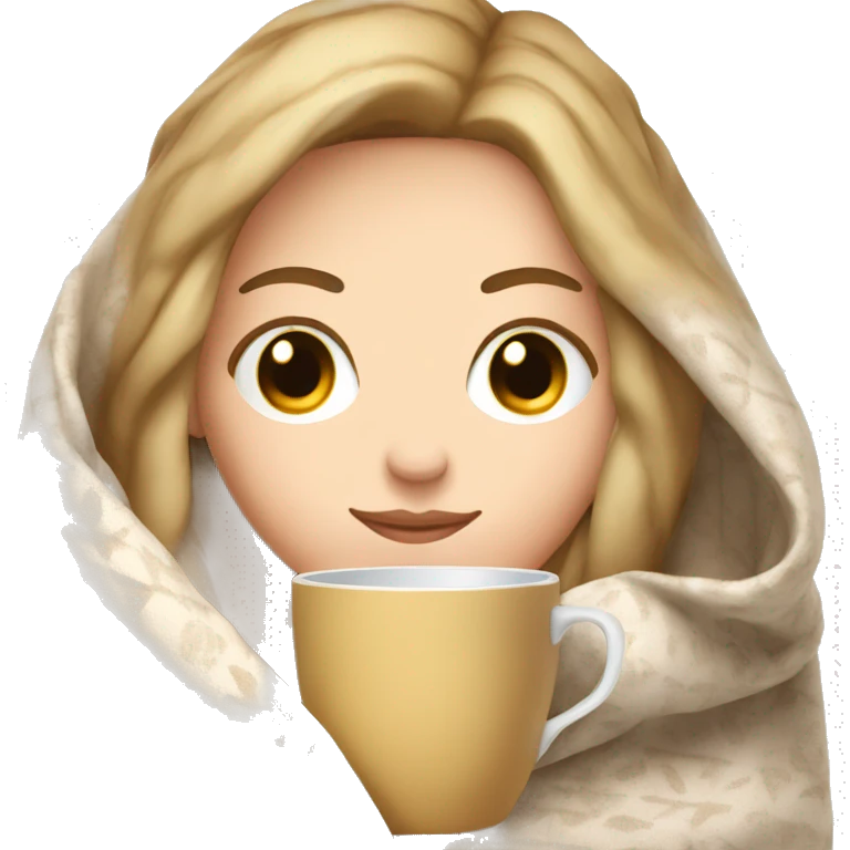 White girl inside a blanket sipping coffee eyes closed emoji
