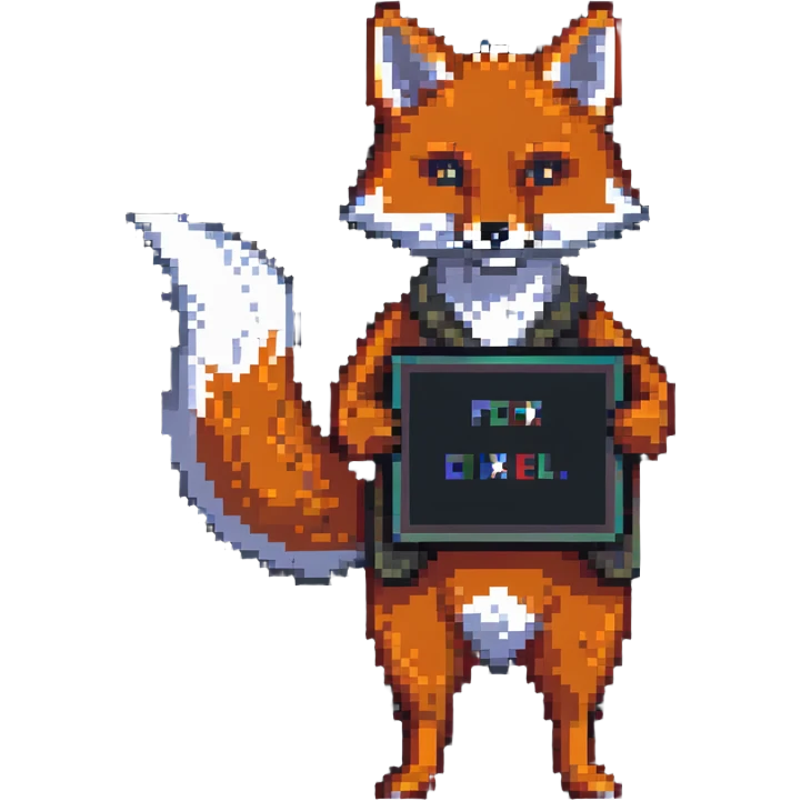 Fox holding a sign with pixel text markings on it emoji