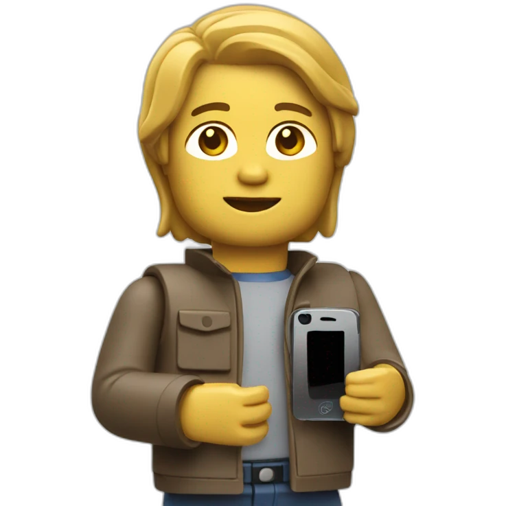 minifigure holding an iphone emoji
