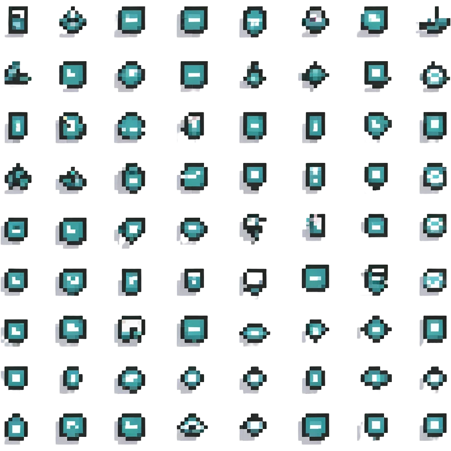 square minimal icons, space semiotic, black print on white background, square outline icons, minimalist symbols, transportation, economy, engineering, industry. Designed for signage.  emoji