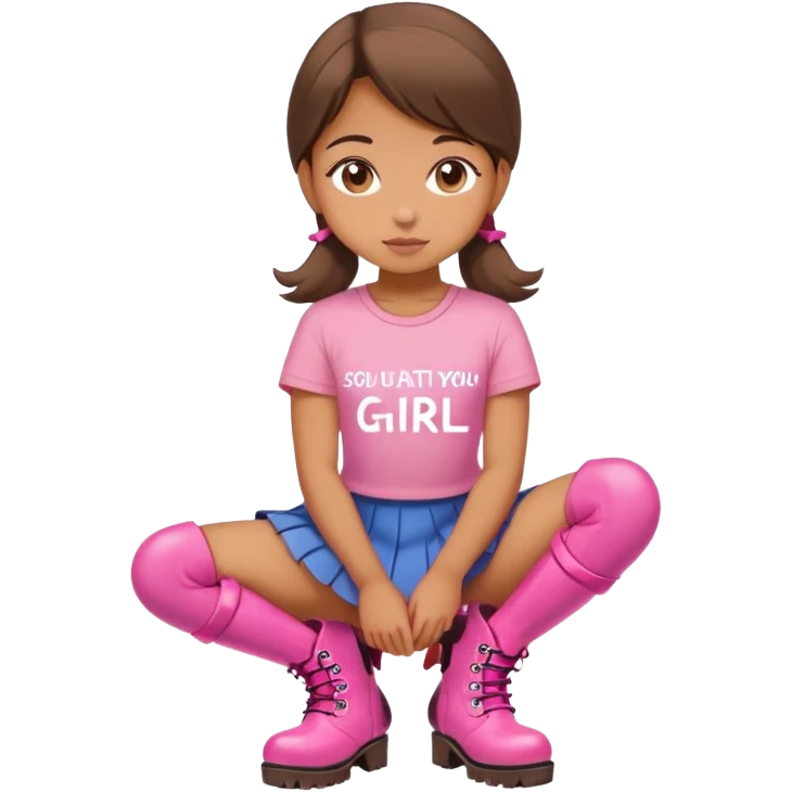  top and skirt with pink inscription “girl”  squatting in pink boots emoji