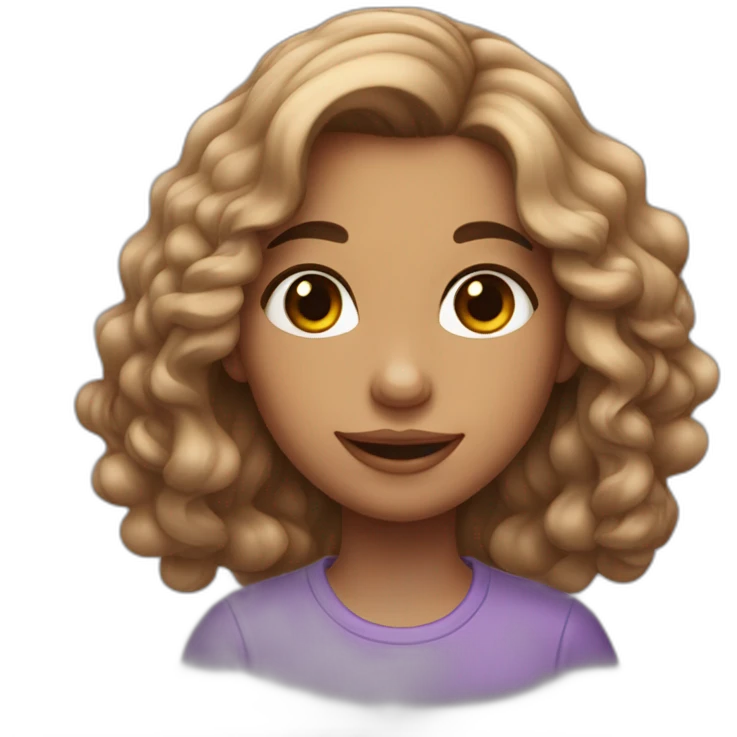 A girl with two dimples on her right cheek, long brown wavy hair, Kohl eyes emoji