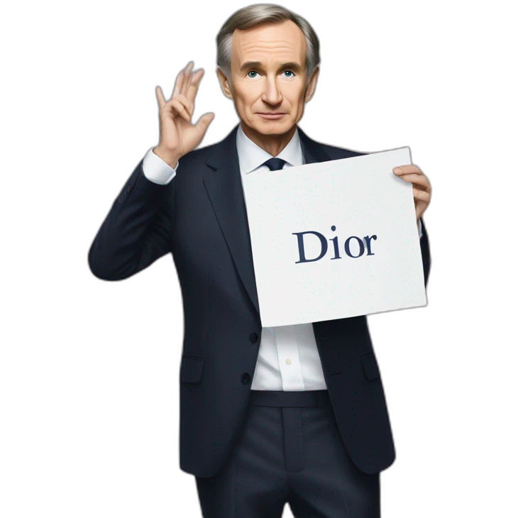 Bernard Arnault holding Dior sign above himself emoji