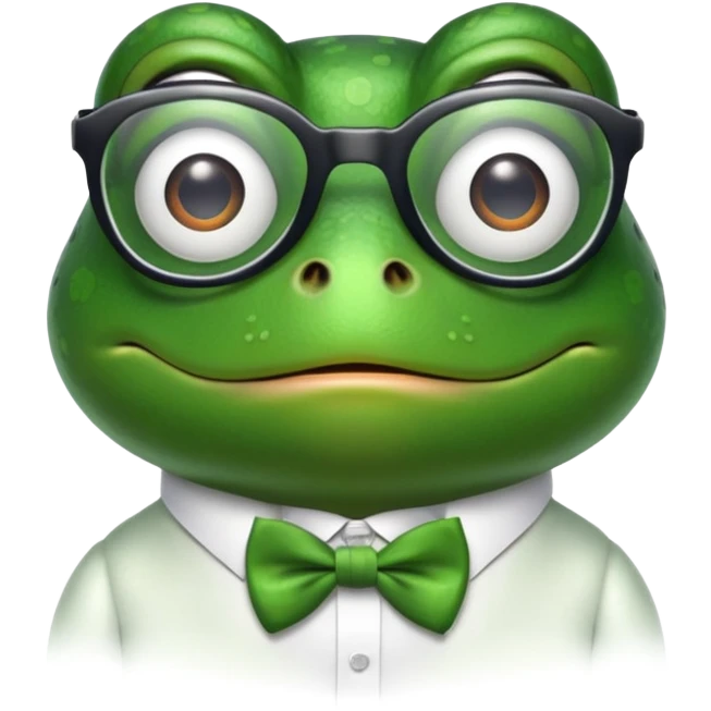 frog with glasses and bow tie making a silly face emoji