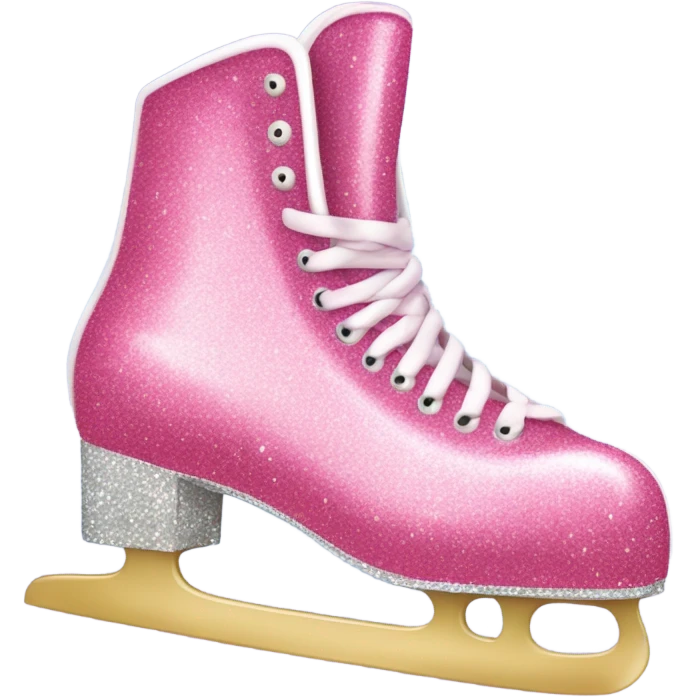 Pink glitter ice skates with hearts and flowers  emoji