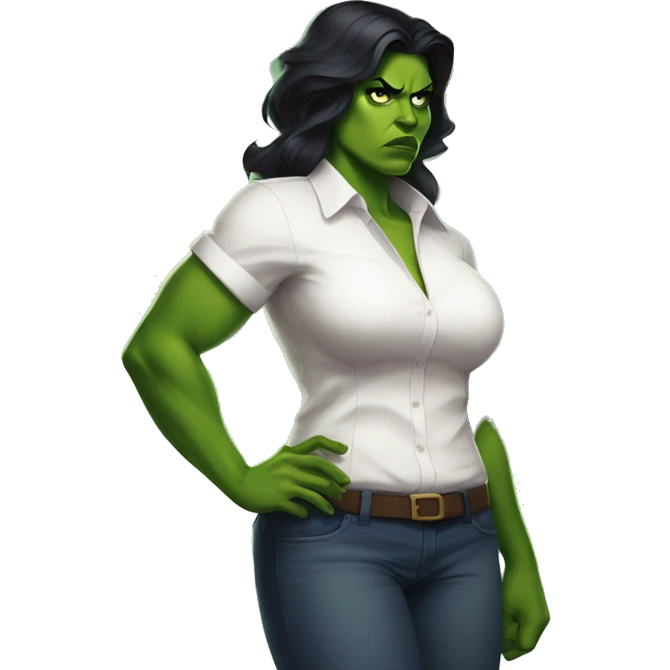 Curvy angry she hulk wearing a white shirt in love  emoji