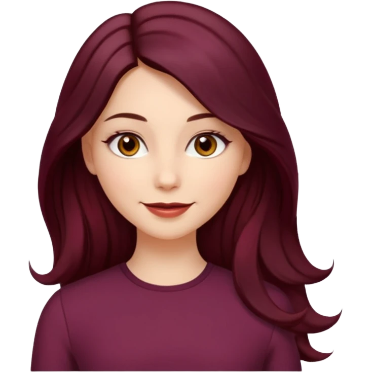 young white woman 
brown almond eyes
Long waist-long hair, center parted
slightly wavy
dark burgundy hair emoji