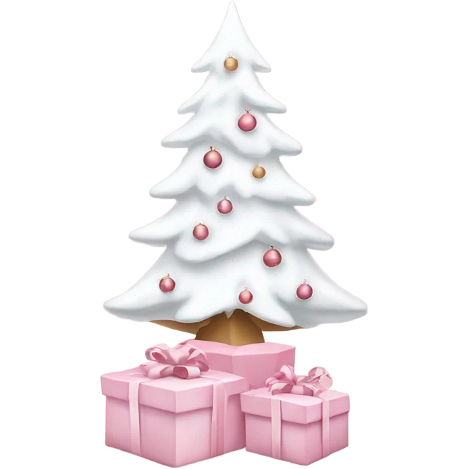 Light pink Christmas gifts under a white Christmas tree  emoji