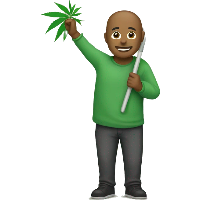 A man holding a flag on which there is a a green cannabis leaf.  emoji