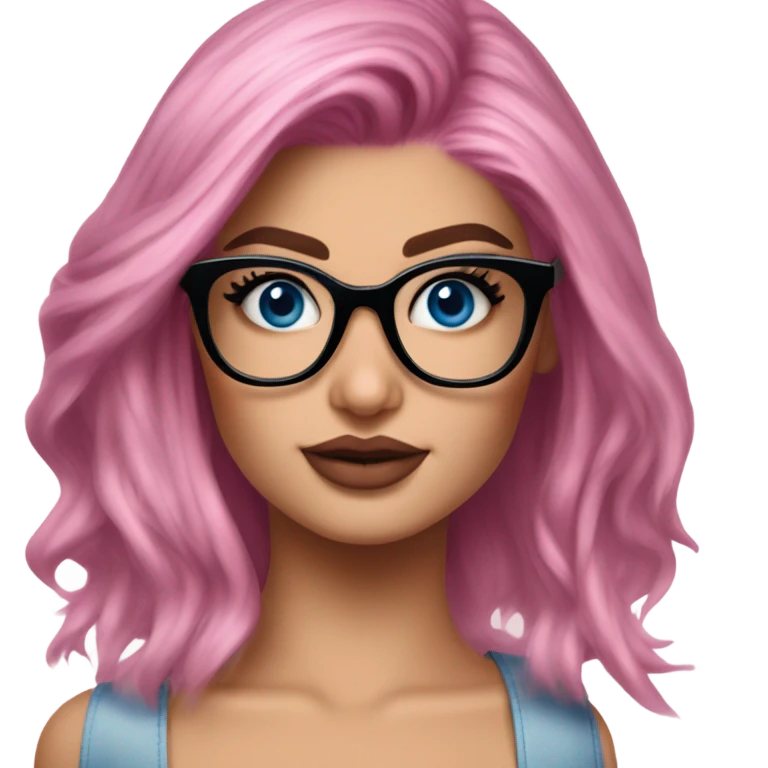 Photo Realistic kylie jenner stylish pink hair BLUE eyes and glasses elegant  emoji