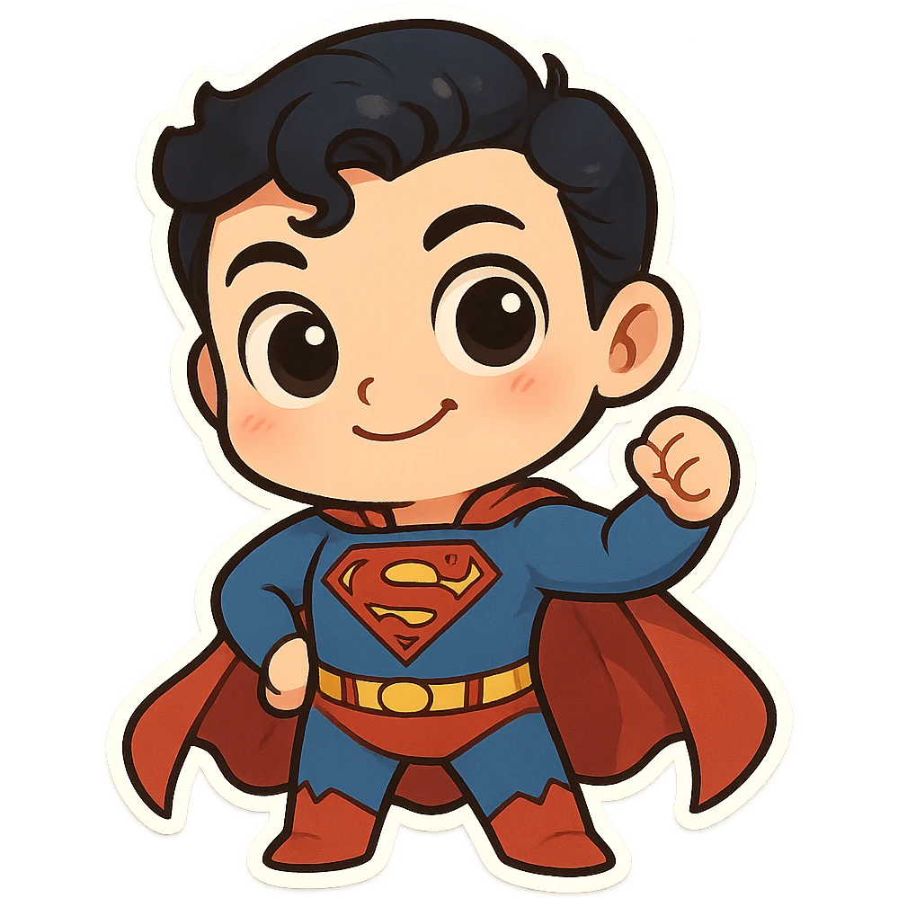 Superman character, big round eyes, playful look, cute, whimsical emoji