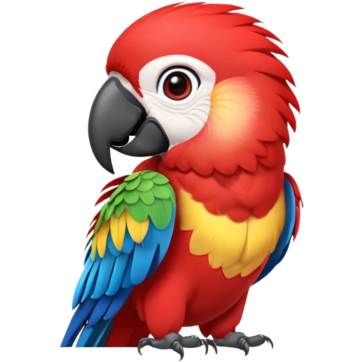cinematic-cute-macaw-portrait-emoji,-head-tilted-playfully-and-inquisitively,-with-a-dazzling-red-plumage-and-round,-sparkling-eyes-filled-with-charm,-simplified-yet-irresistibly-adorable-features,-highly-detailed, white beak emoji