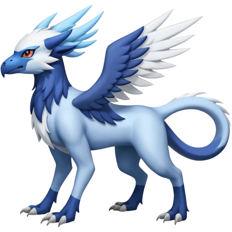 Icy Arctic Frost-Blue Pale-Shimmering Snow-Dusted Majestic Absol-Nargacuga-Latias-Silvally-fusion-creature (full body) emoji