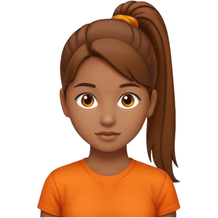 brown haird medium tone skin girl with ponytail and orange shirt emoji