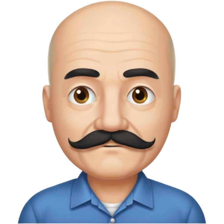 61 years old. Bald with dark hair on the sides. black thick moustache. White beard. saying sorry emoji