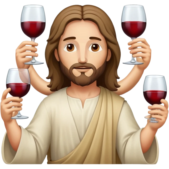 Jesus with eight arms drinking eight glasses of wine emoji