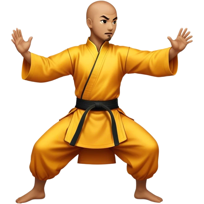Cinematic Realistic Kung Fu Action Emoji, depicted as an epic martial arts scene with a master executing a precise move in traditional attire, rendered with fluid motion and vibrant textures under dramatic high-contrast lighting. emoji