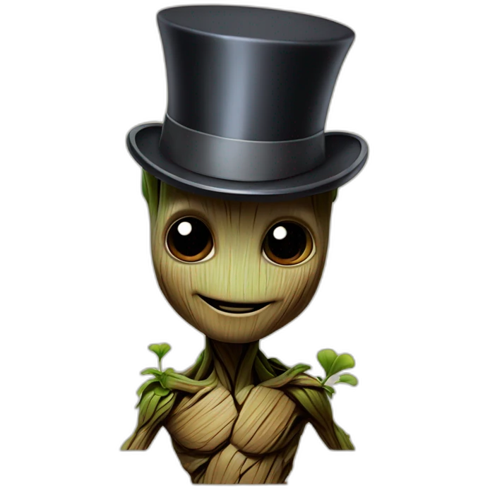 baby groot with top hat emoji