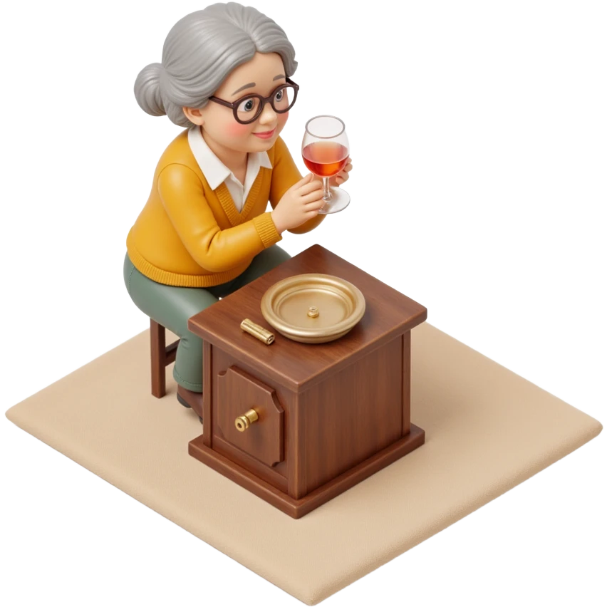 old lady with wineglass listening to gramophone emoji