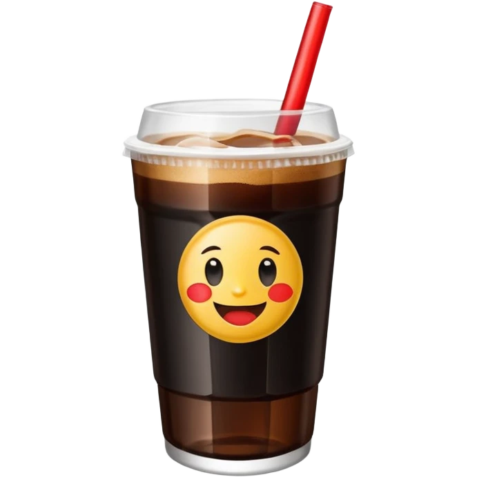 fernet con cocacola drink in a plastic cup made from a cut Coca-Cola bottle, black drink with blonde foam, emoji style emoji