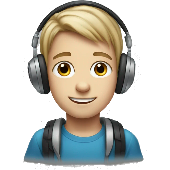 portrait of a boy with headphones blue eyes emoji