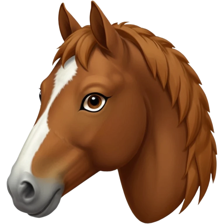 Head of a sorrel horse with a wide white blaze from his forehead, under his forelock, running down his face and under his muzzle, facing forward. White should go between nostrils and not on the side of the lips. emoji