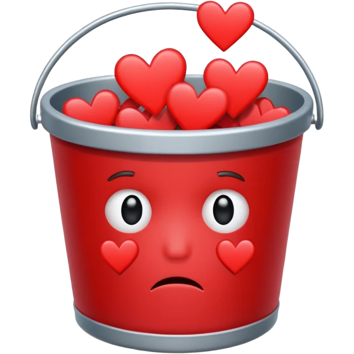 Bucket of broken hearts with a sad face emoji