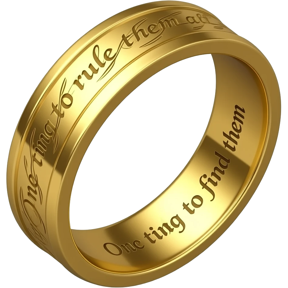 Lord of the Rings ring, The text on it should also be visible; it should be an animated version of the real thing. The ring should also have text on the inside, and it should look more like an animation. Let it rotate to the right on its own axis. emoji