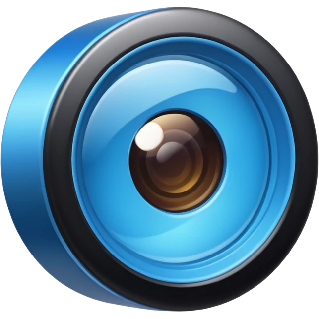 A simple camera lens, apple emoji style, 3/4 view, blue emoji