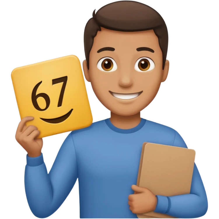 a man holding a sign that says 67 emoji