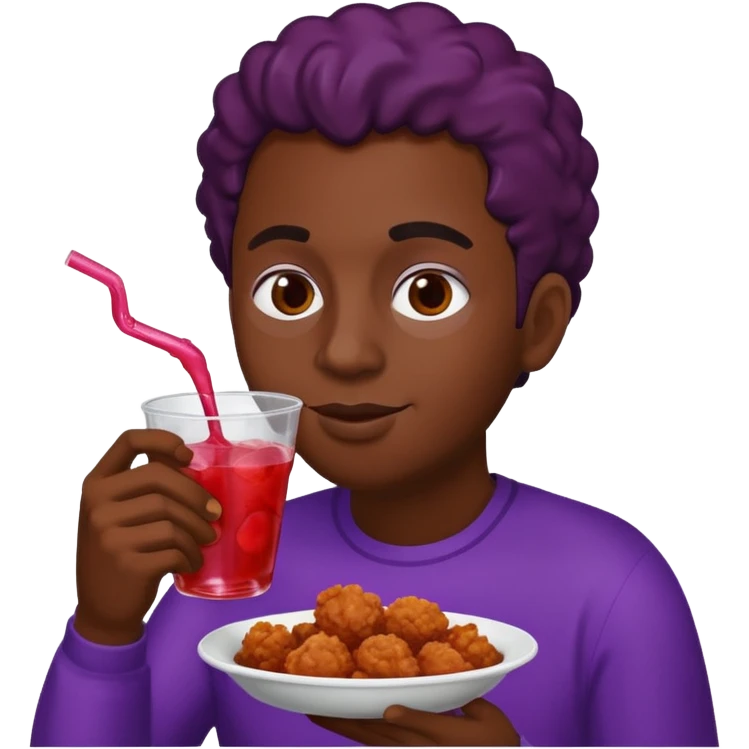 Black person drinking grape coolaid and eating chicken emoji