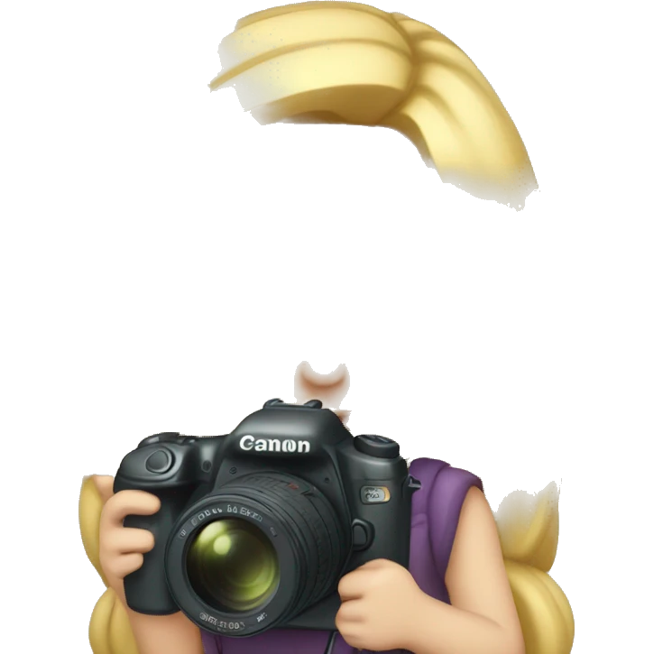 Blonde girl with a canon camera holding in arms emoji