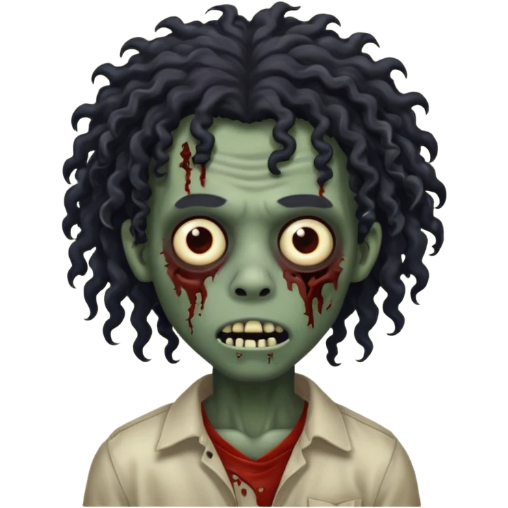 Black boy zombie with long curly hair emoji