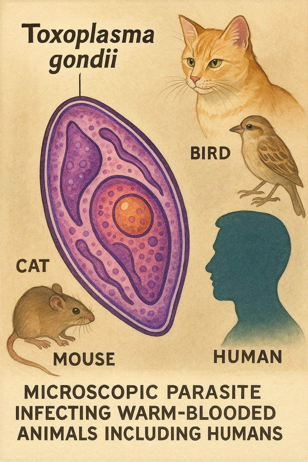 Toxoplasma gondii, che infetta tutti gli animali a sangue caldo, compreso l'essere umano emoji