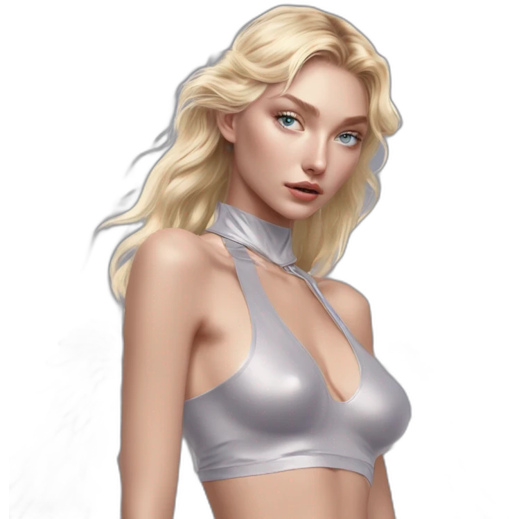 Elsa Hosk, Bare belly, Wings, Choker, Colorless garden, Bathed in shadows, FOV 90 degrees, short lighting, L USM, Cold Colors, gilded technique, taiji, extremely hyper aesthetic, absurdres emoji