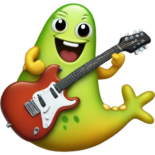 Happy slimy slug playing electric guitar emoji