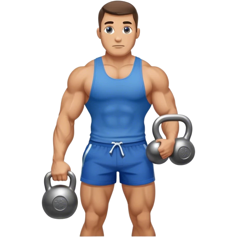 jacked man with blue shorts holding kettlebell emoji