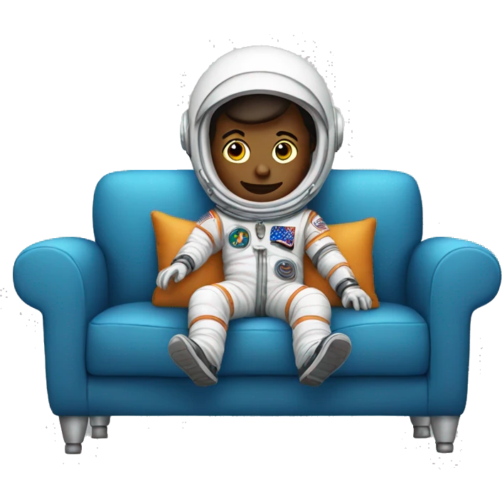 a boy with a astronaut sitting on a couch emoji