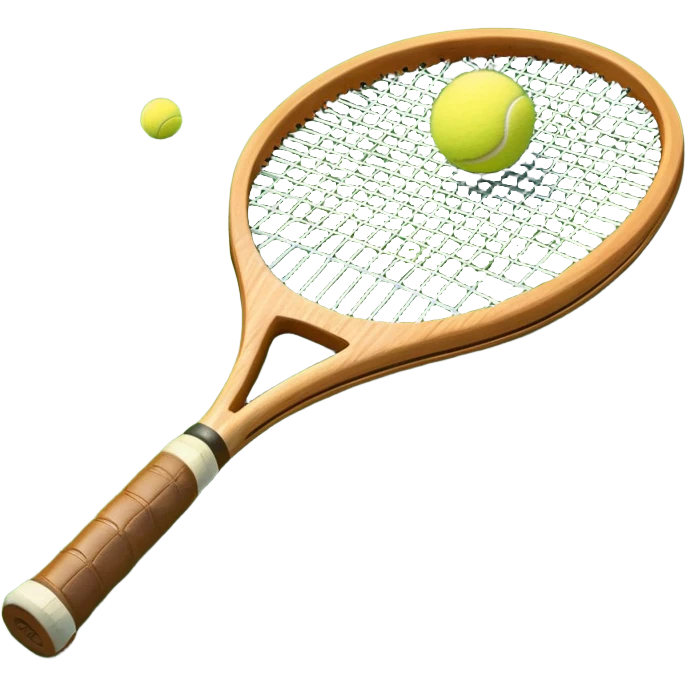 A detailed tennis racket resting on lush green grass beside a bright yellow tennis ball. The scene captures the essence of classic lawn tennis, with a crisp and clean background emphasizing the elegance and tradition of the sport emoji