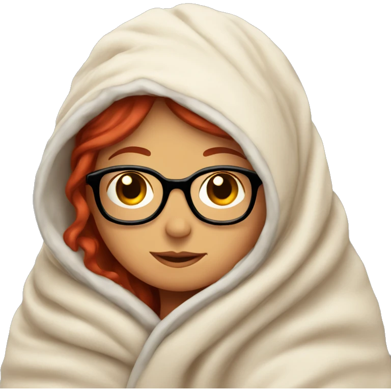 cozy girl wrapped in a blanket with glasses and red hair emoji