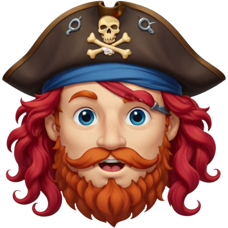 pirate with long curly red hair, blue eyes, strong nose and a chin dimple winking and licking his mouth seductively, no facial hair emoji