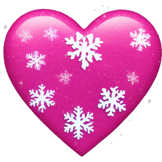 Bright pink heart with glitter on it and snow flakes  emoji
