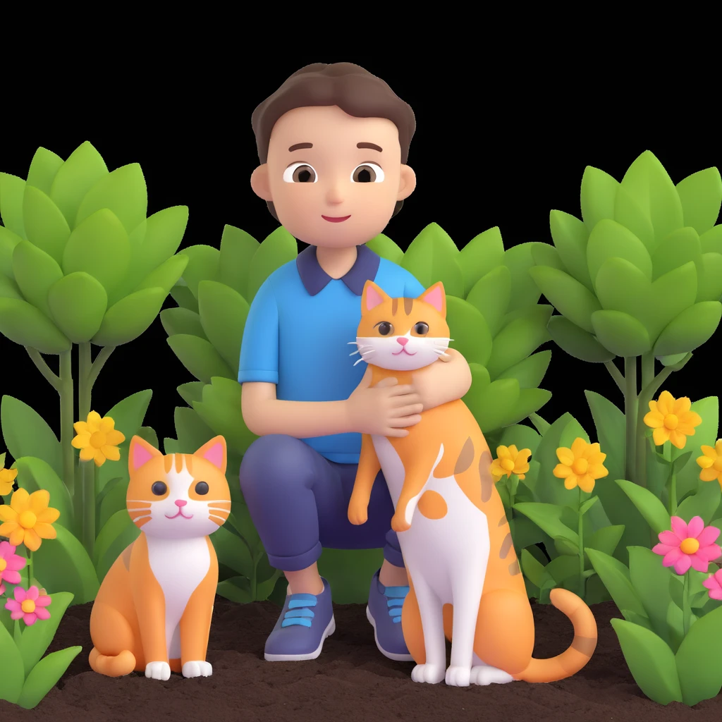 boy and cat pet in garden background emoji
