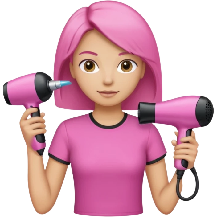 peluquera con camiseta rosa y secador en la mano emoji