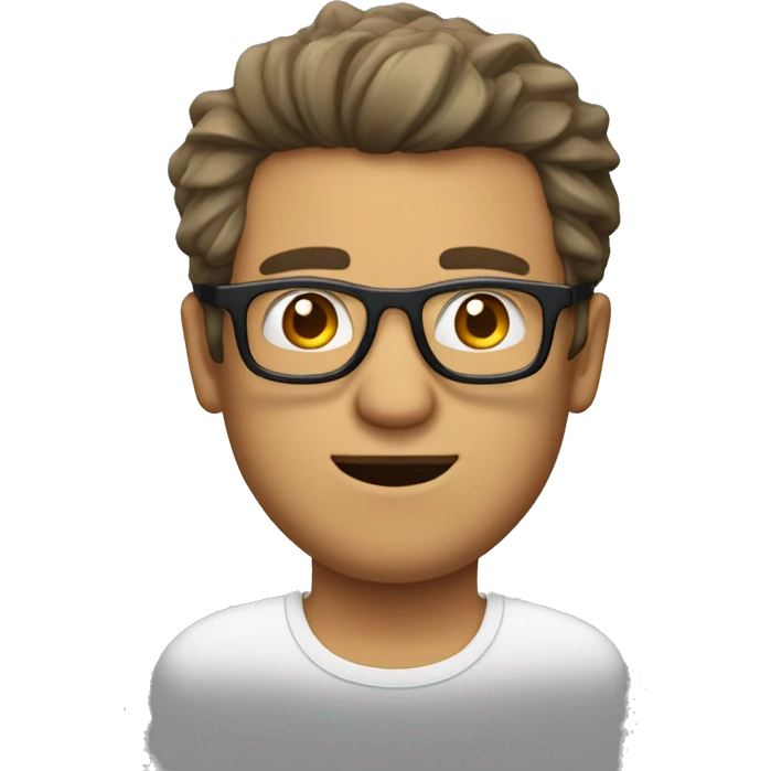 Homme avec des lunettes, peau très blanche, imberbe et les cheveux brun emoji