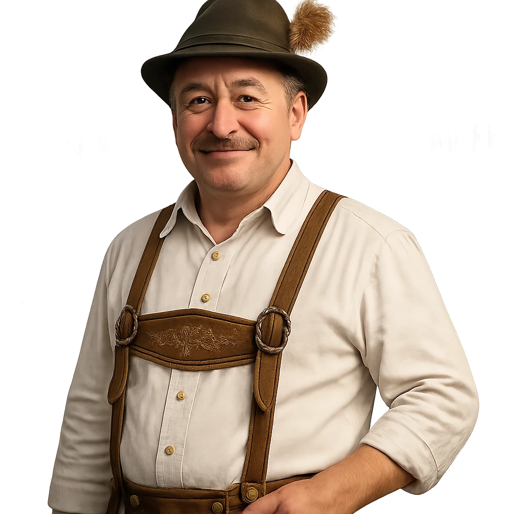 a German man in traditional clothing with a friendly expression emoji