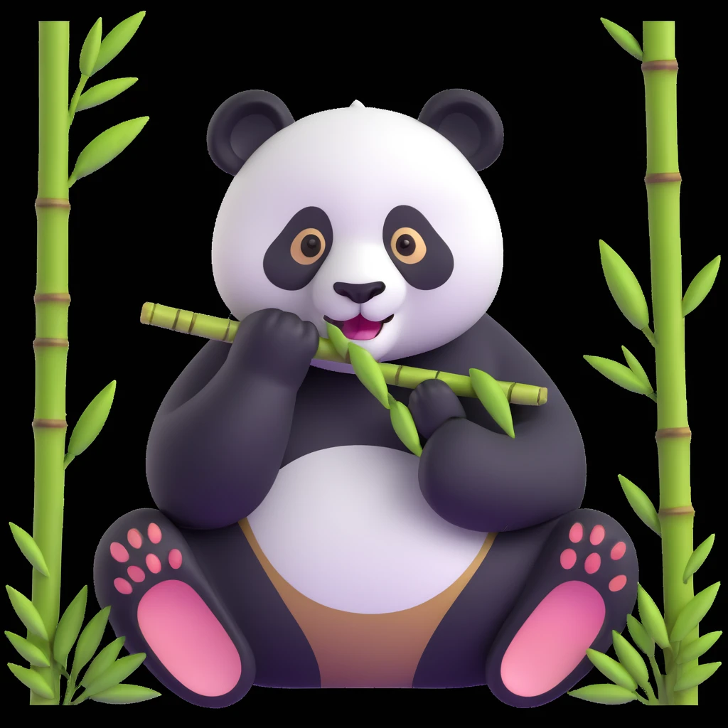 panda eating bamboo in forrest background, close up pose emoji