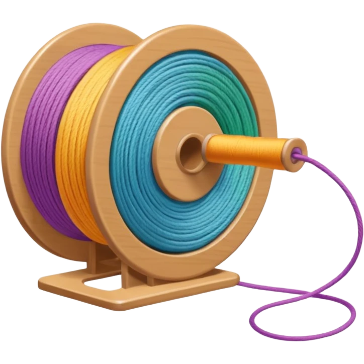 showing a hand neatly winding thread around a spool, yarn reel, or cable roll — showing the action of wrapping or coiling something around — smooth motion lines indicating circular movement, clean colorful emoji-style design emoji