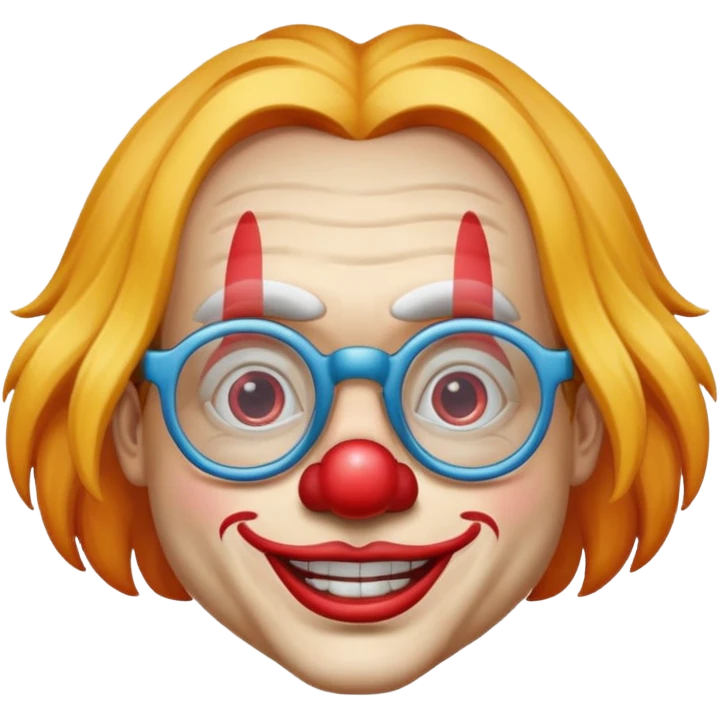 Funny clown wearing spectacles and having long hair like girls in face farming layers emoji