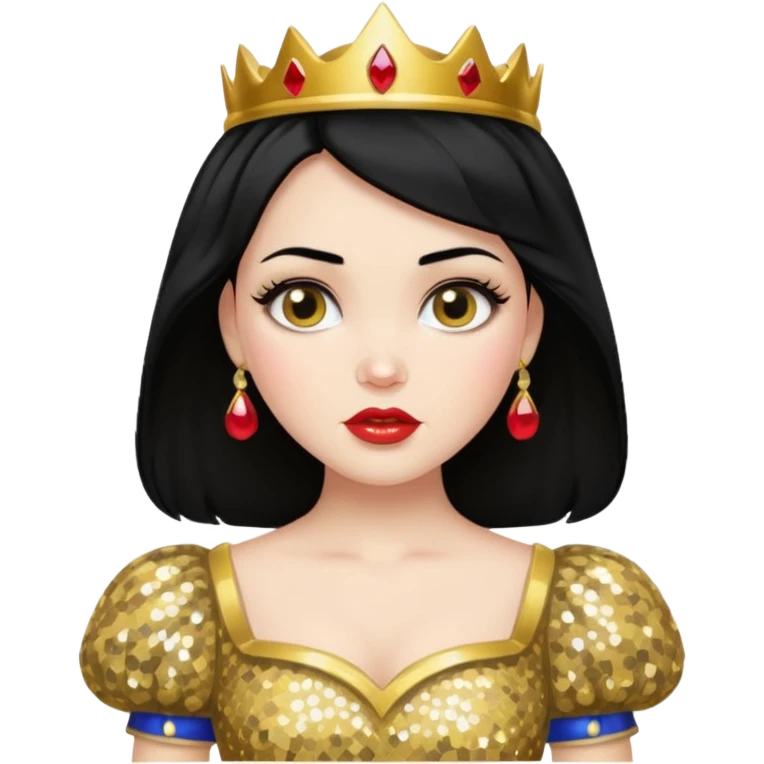 Snow White from Disney Princess with black hair, gold sequin outfit emoji